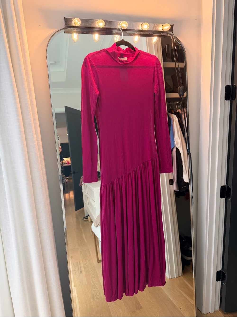 NWT ulla johnson jersey mock neck raspberry pleated maxi dress sz s $850